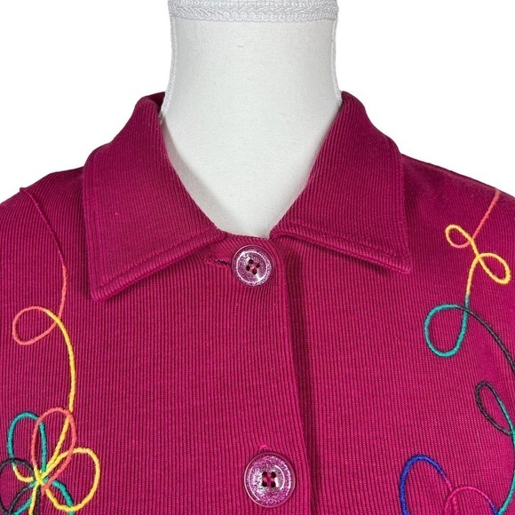 Vintage 80’s Koret Cardigan Fuchsia Rainbow Embroidery Petite Medium - Picture 5 of 12